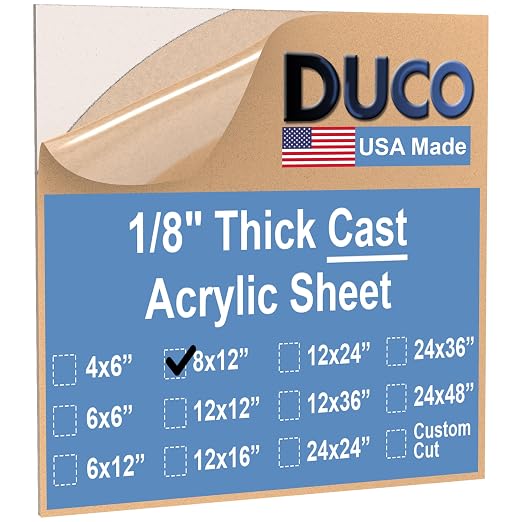 Duco Clear Cast Acrylic Sheets 1/8" Thick 8" x 12"