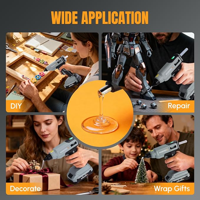 WORKPROX Cordless Hot Glue Gun, 20V Rechargeable Full-Size Kit | 90min Runtime