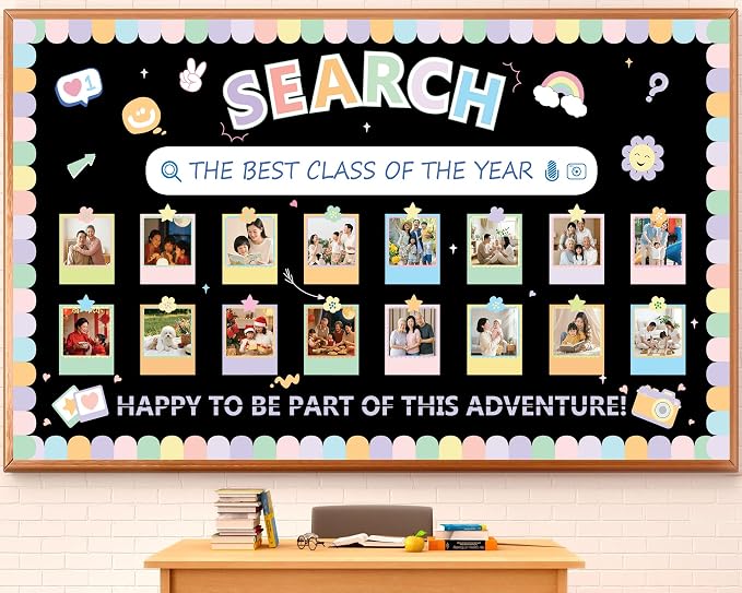 Photo Display Bulletin Board Kit Welcome Back to School Search Pastel Rainbow