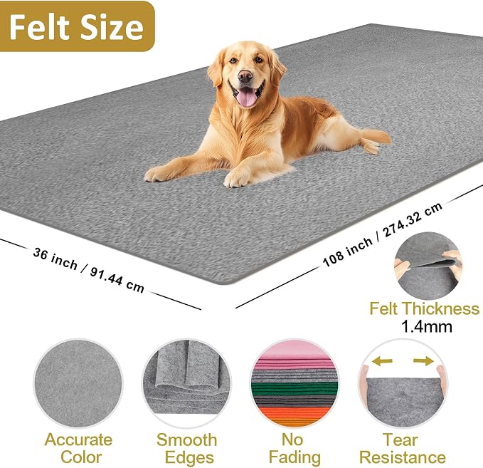 XSEINO Gray Large Felt Fabric 108" X 36 ", 1.4 mm Thick Soft Felt Fabric Sheet