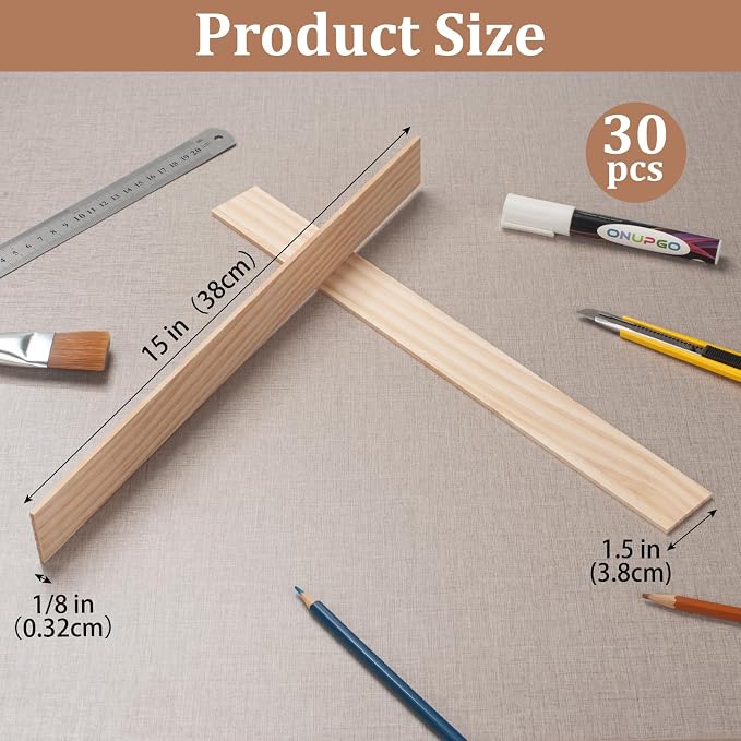 Wooden Dowels for Crafts, Wood Strips Trim Slats for Wall 1/8" × 1.5" × 15"