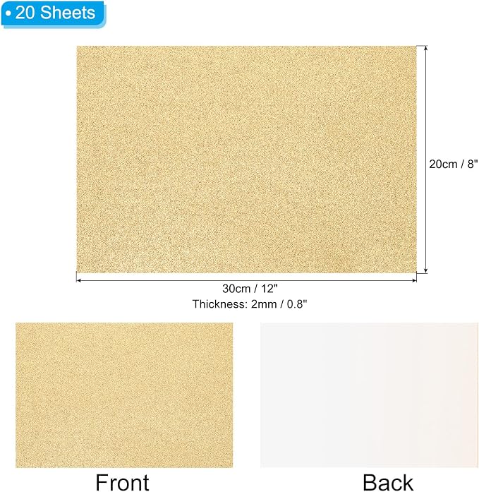 PATIKIL Light Gold Shiny EVA Glitter Foam Sheet 11 x 8 Inch 2mm Thick