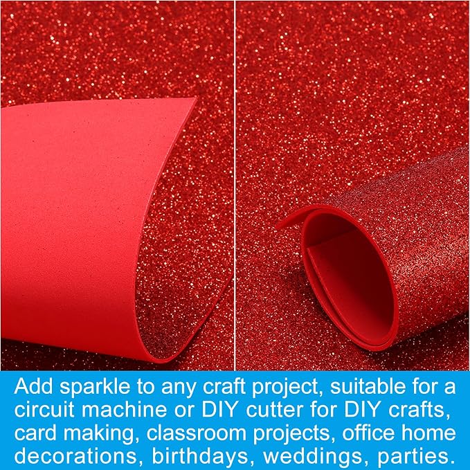 PATIKIL Red Shiny EVA Glitter Foam Sheet 11.8 x 7.9 Inch 2mm Thick Sparkle EVA