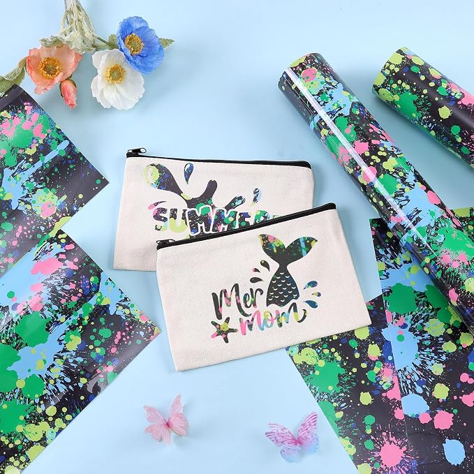 Tintnut Blue Green Splash Heat Transfer Vinyl, stretch washable, works