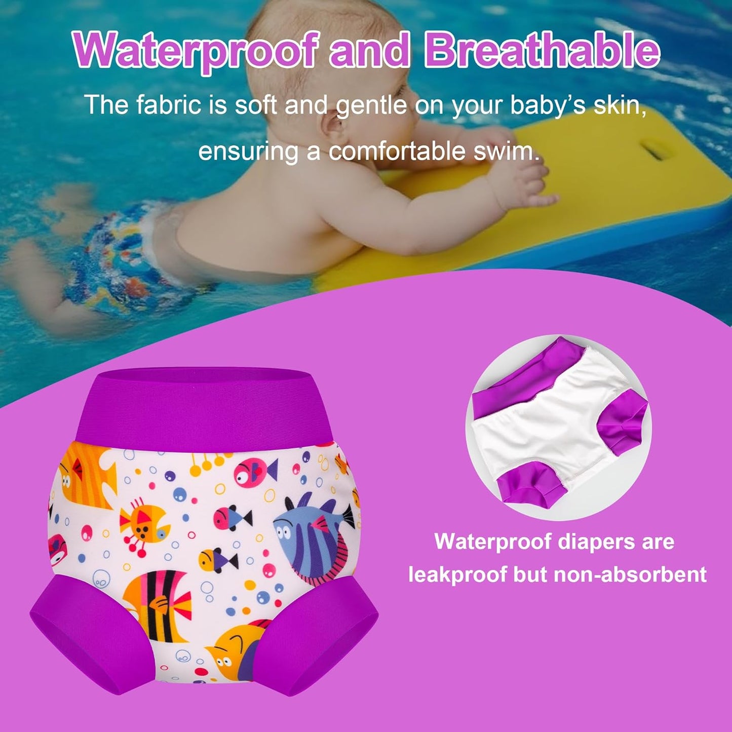 BIG ELEPHANT Baby Swim Diapers 3/6 Pack – Reusable Waterproof Diapers, Soft Breathable Swimwear for Boys and Girls
