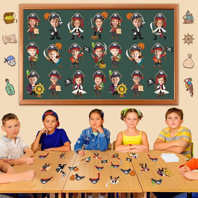 60pcs Pirate Cutouts Pirate Treasure Theme Bulletin Board Decorations Skull Hat