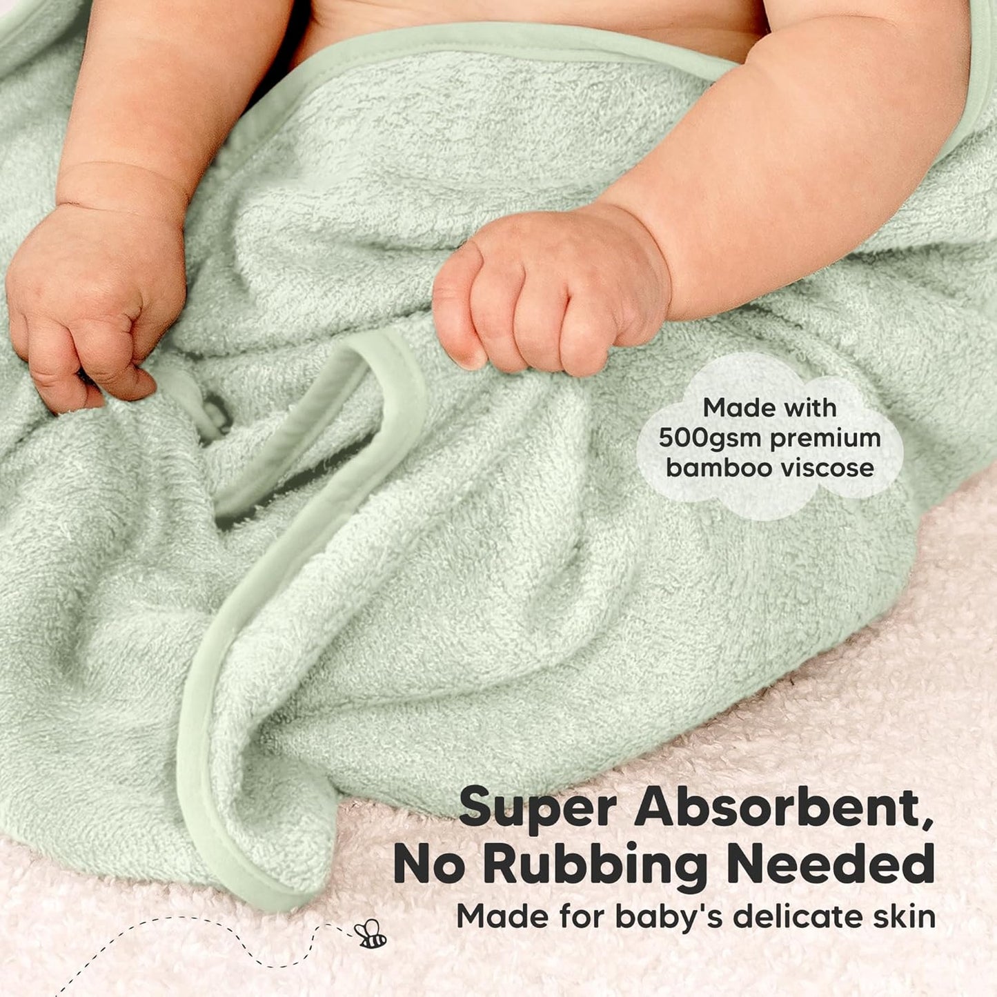 KeaBabies 2-Pack Hooded Baby Towels for Newborn - 30x30 Soft & Absorbent Viscose from Bamboo Baby Bath Towels with Hood for Infant, Toddler,Kids,Boys Girls,Newborn Bath Essentials (Sage, Petite)