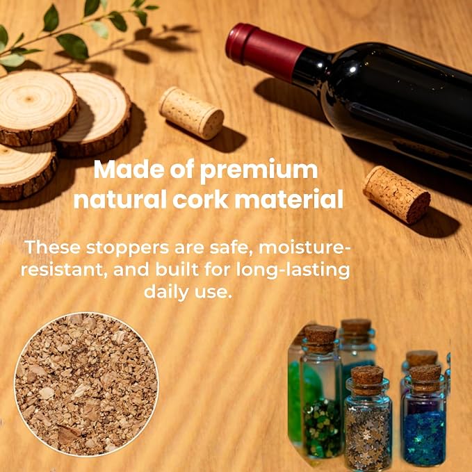 100 Pack Tapered Cork Stoppers, 10 Sizes Assorted Natural Wooden Wine Bottle