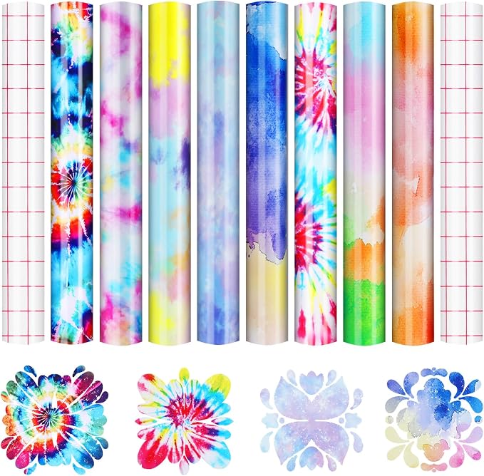 HTVRONT Tie Dye Permanent Vinyl 8 Sheets 12"x10" Patterned Adhesive Vinyl |