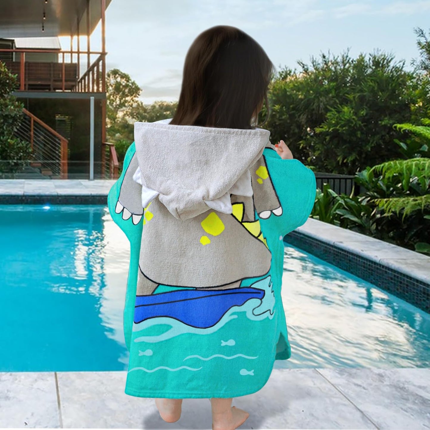 VOOVA & MOVAS Toddler Poncho Towels with Hood, Oversized (2-4Years,22"X22") Made from 100% Soft Cotton,Absorbent Bathrobe for Baby Boys,Perfect for Pool | Swimming | Bath | Beach, Dino