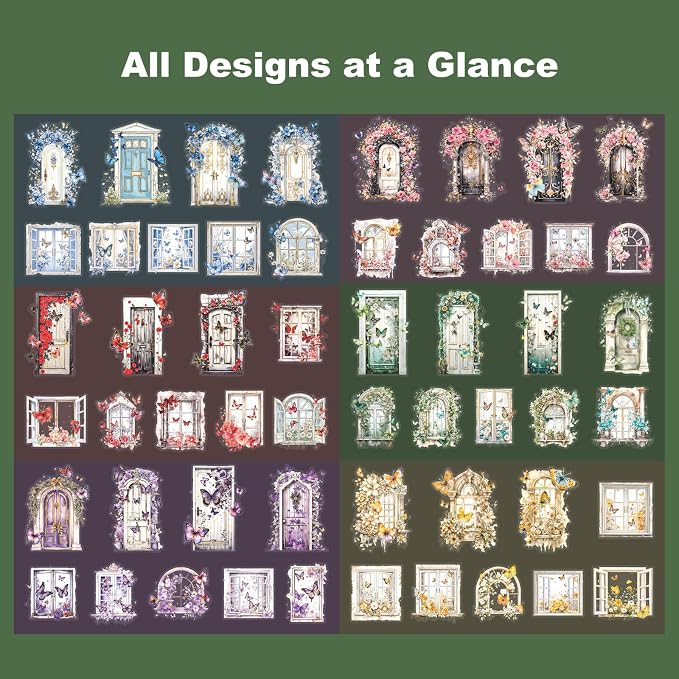 60PCS Butterfly Window PET Stickers – Romantic Vintage Style Journal Supplies