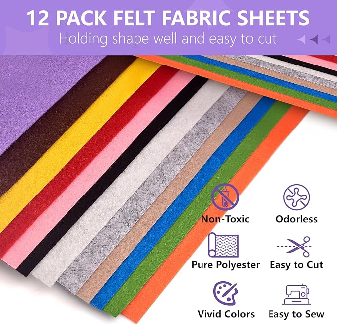 12 Rolls 8"x35" Large Stiff Felt Sheets, 1mm Felt Fabric Sheet
