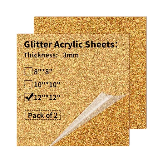 Gold Glitter Acrylic Sheets 12 x 12 inch 1/8" Thick