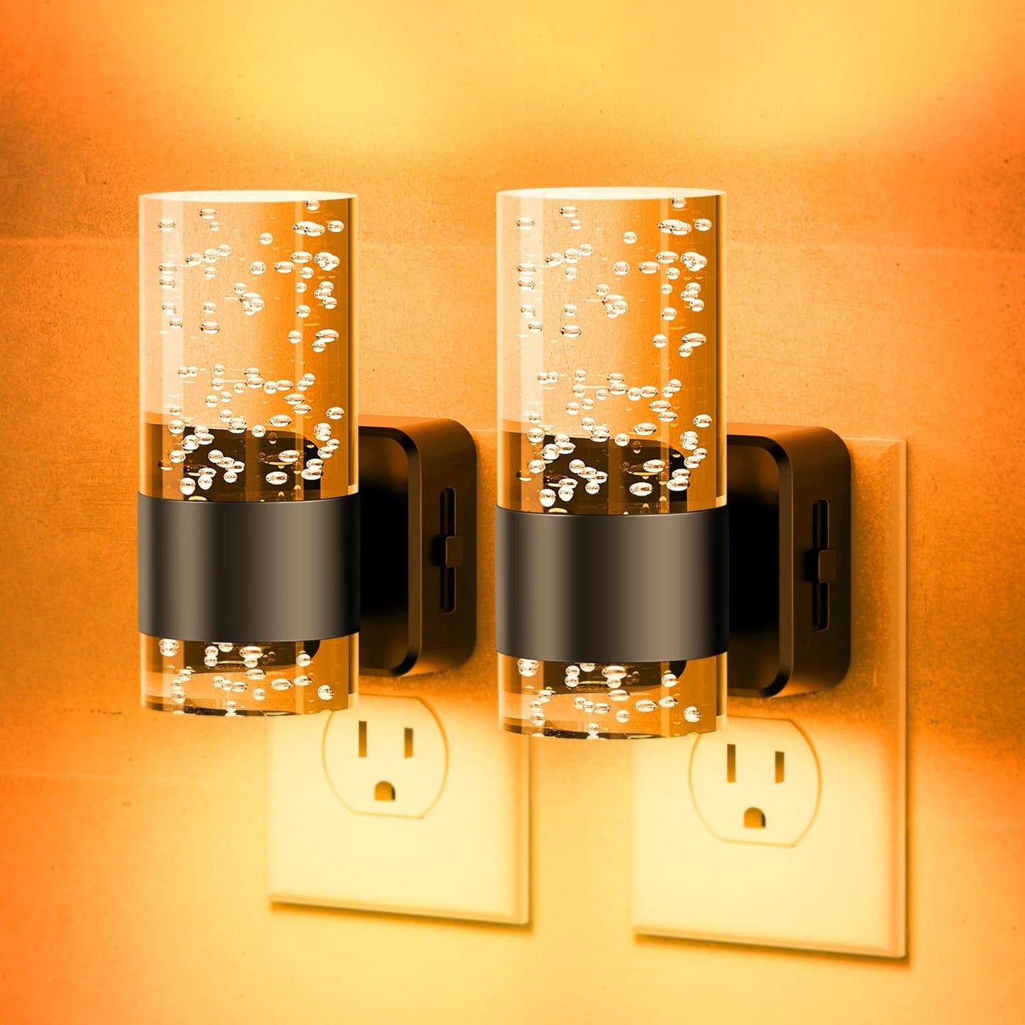 JandCase Night Light, Automatic Night Lights Plug into Wall, 2 Pack Dimmable LED Night Light with Adjustable Brightness, Night Lights Plug in with Auto Light Sensor, Amber for Bathroom Hallway Decor