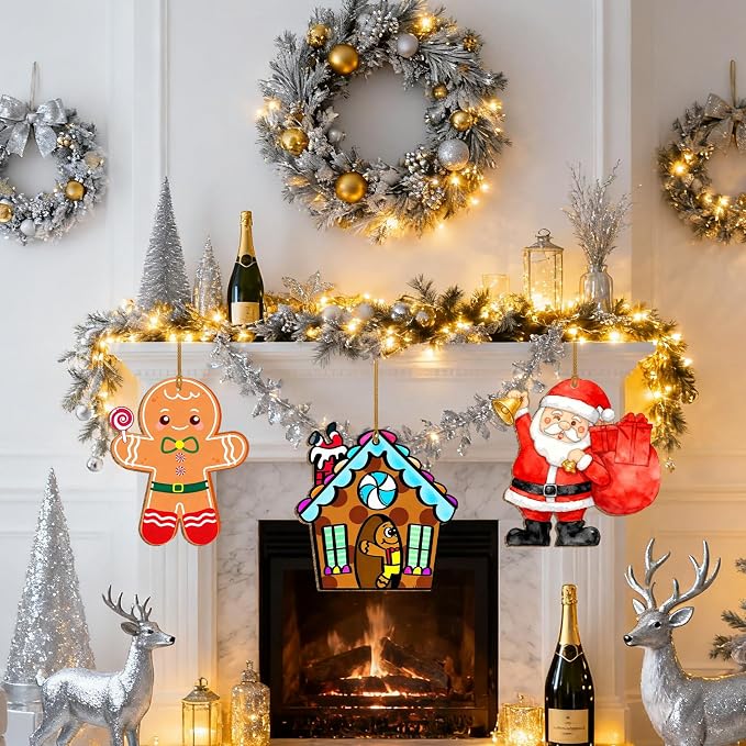 Large Size 7" Christmas Crafts for Kids Wooden Gingerbread House Ornaments