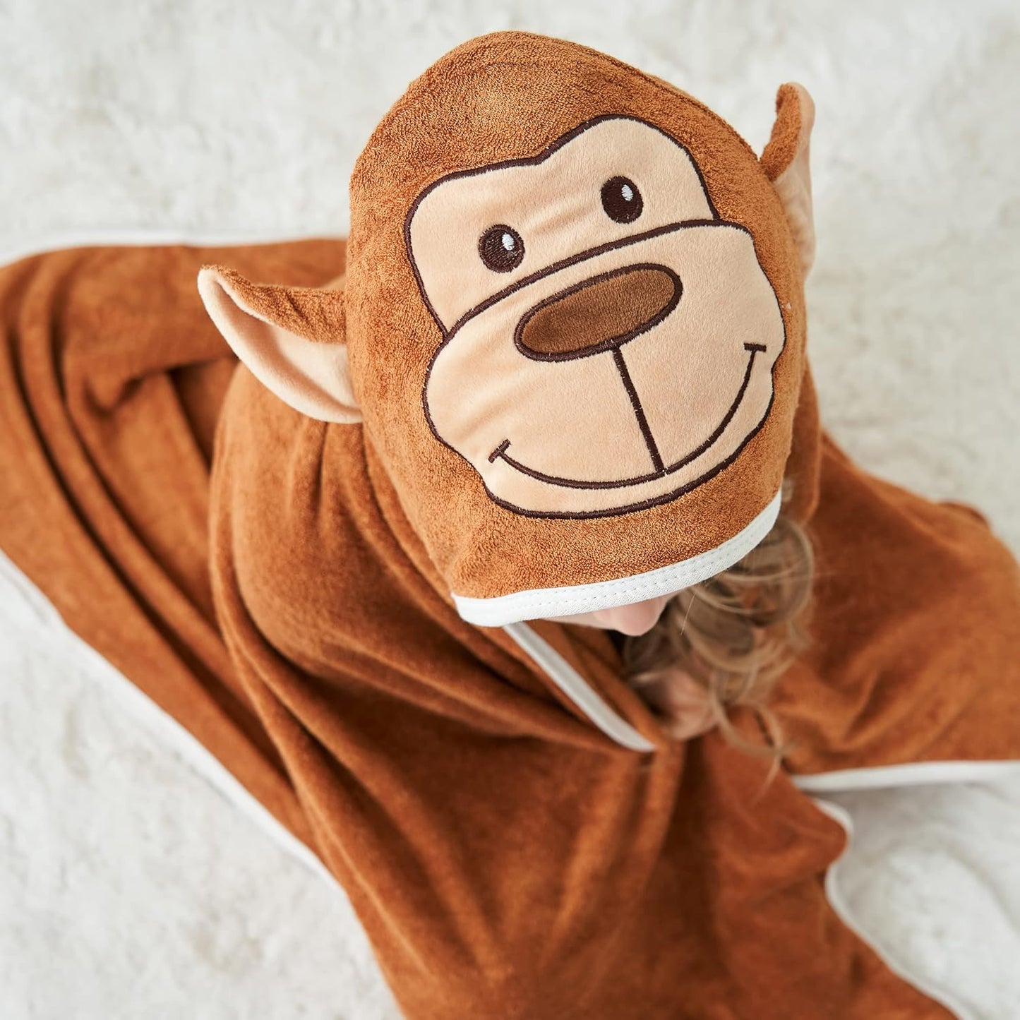 HIPHOP PANDA Hooded Towel - Rayon Made from Bamboo, Bath Towel with Bear Ears for Newborn, Babie, Toddler, Infant - Absorbent Large Baby Towel - Monkey, 37.5 x 37.5 Inch