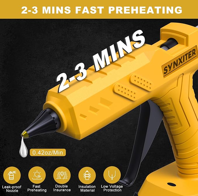 60W Cordless Hot Glue Gun for DeWalt 20V MAX Battery, Wireless Power Glue Gun