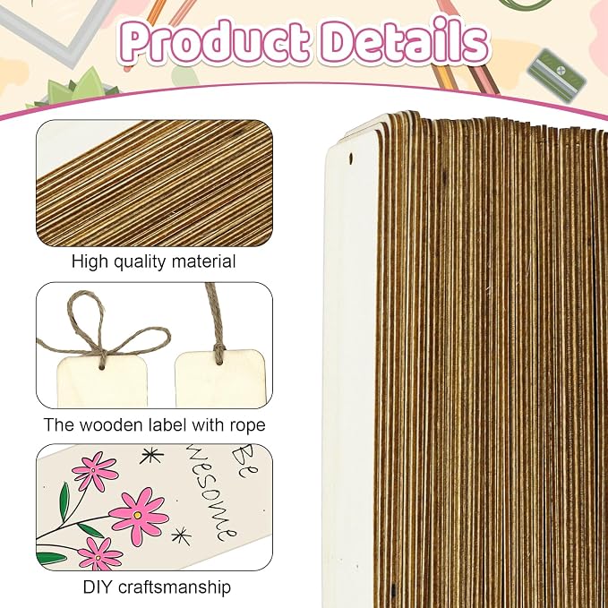 50 Sets 6 x 2 Inch Large Size Wooden Bookmarks