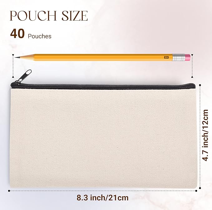 40 PCs Blank canvas Zipper Pouch, Makeup Bags Bulk Pencil Pouch