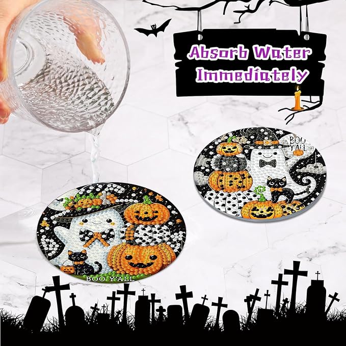 Axquilon 8 Pcs Halloween Diamond Art Coasters Kit
