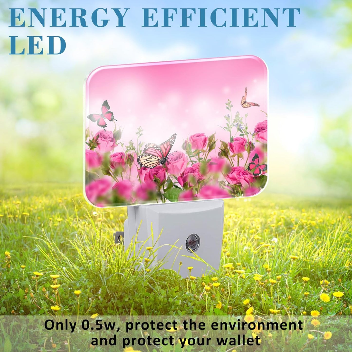 Beautiful Pink Roses Plug in Night Lights, Pink Butterfly Nightlight Plug Into Wall Dusk to Dawn Sensor for Kid Girls Boys Women Men Room, Hallway, Kitchen, Bathroom, Stairs Decor
