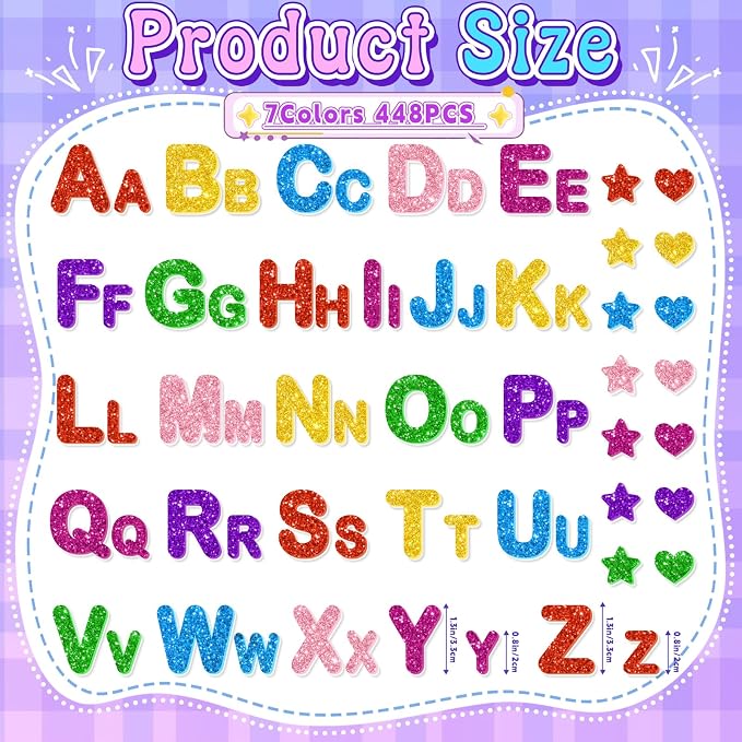 448PCS Glitter Foam Letter Stickers, Colorful Alphabet Stickers, Self-Adhesive