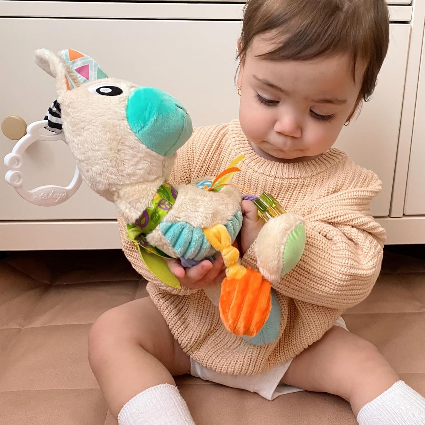 Playgro Sensory Friend Lupe Llama Sensory Toy - Ideal Stroller Toys for 0+ Months Babies to Encourage Grasping with Rattle - Improve Baby Sight & Touch Senses with On-The-Go Fun for Newborn Baby Toys