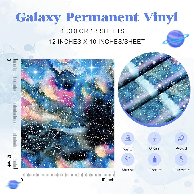 Tintnut Galaxy Permanent Vinyl 8 Sheets 12x10in Permanent Adhesive Vinyl |
