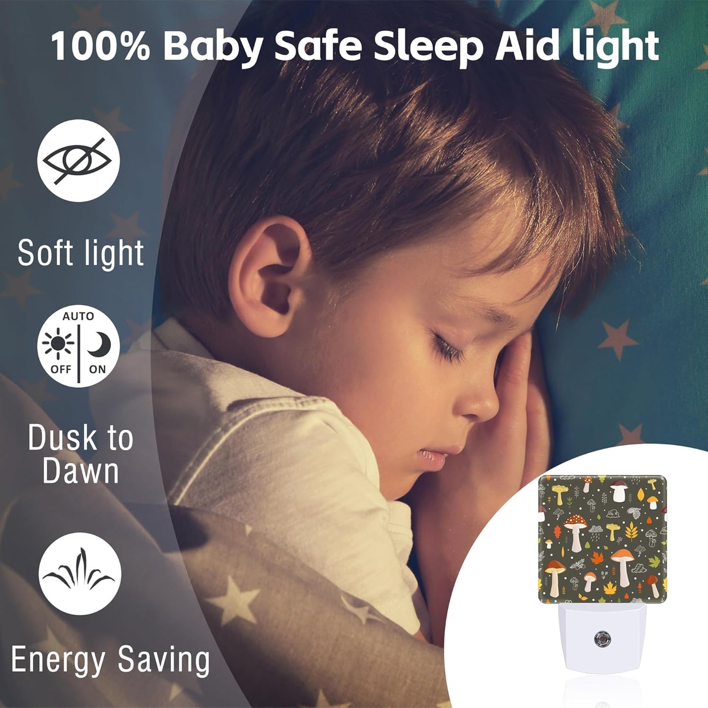 Colorful Forest Mushrooms Night Light Plug into Wall, Botanical Plants Leaves Dusk to Dawn Night Light, 0.5w Energy Saving Sleep Friendly Nightlights for Kids Boys Girls Home