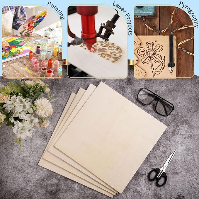 AWIZOM 4 Pack Basswood Sheets for Crafts 12x12x1/2 Inch-12mm Thick Unfinished