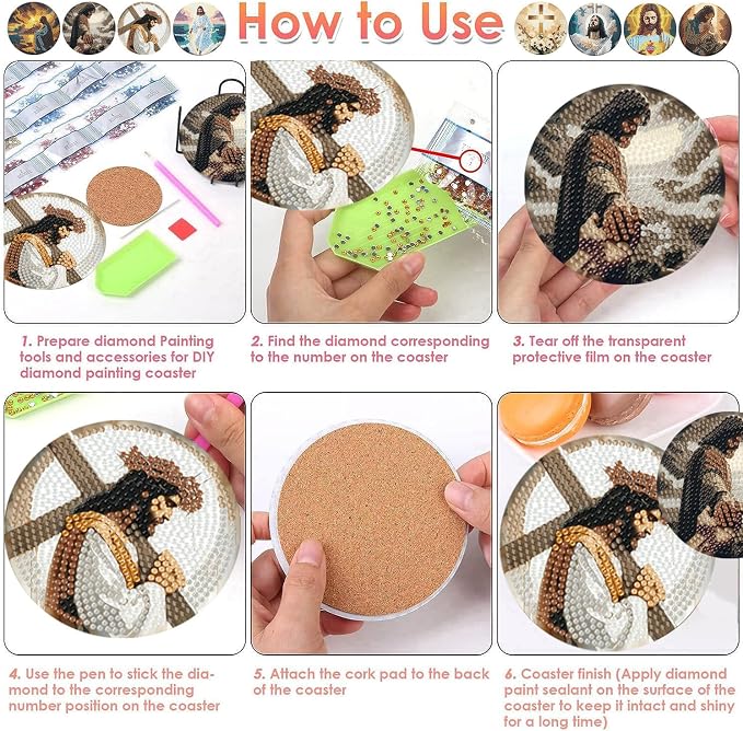 ijbnhd 8 Pcs Diamond Art Coasters Kits Jesus Diamond Painting Coasters |