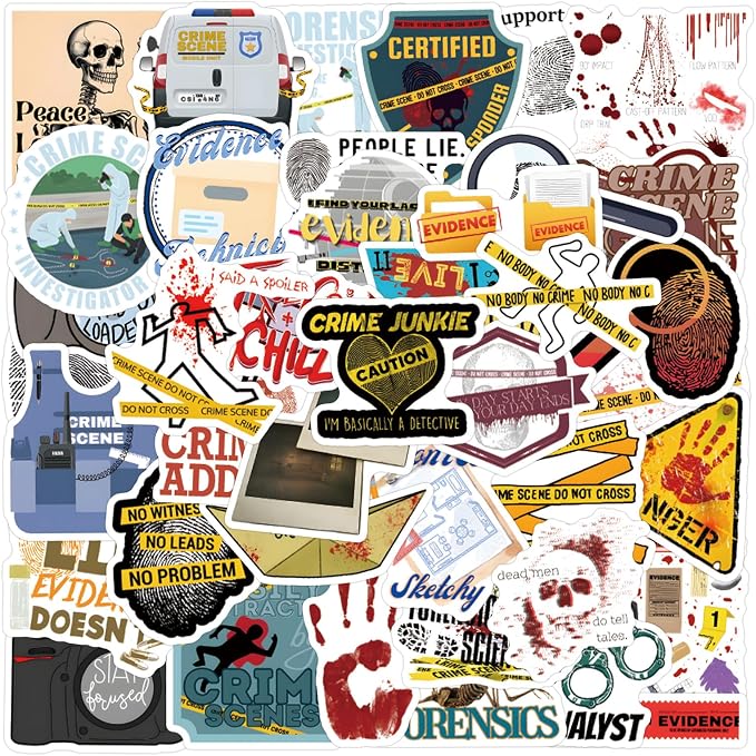 55 Pcs True Crime Forensic Stickers, Cool Detective Mystery Evidence Vinyl