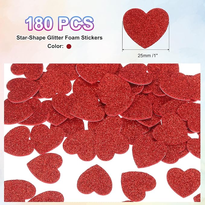 MECCANIXITY 180Pcs Glitter Foam Stickers 1 Inch Self-Adhesive Sparkly