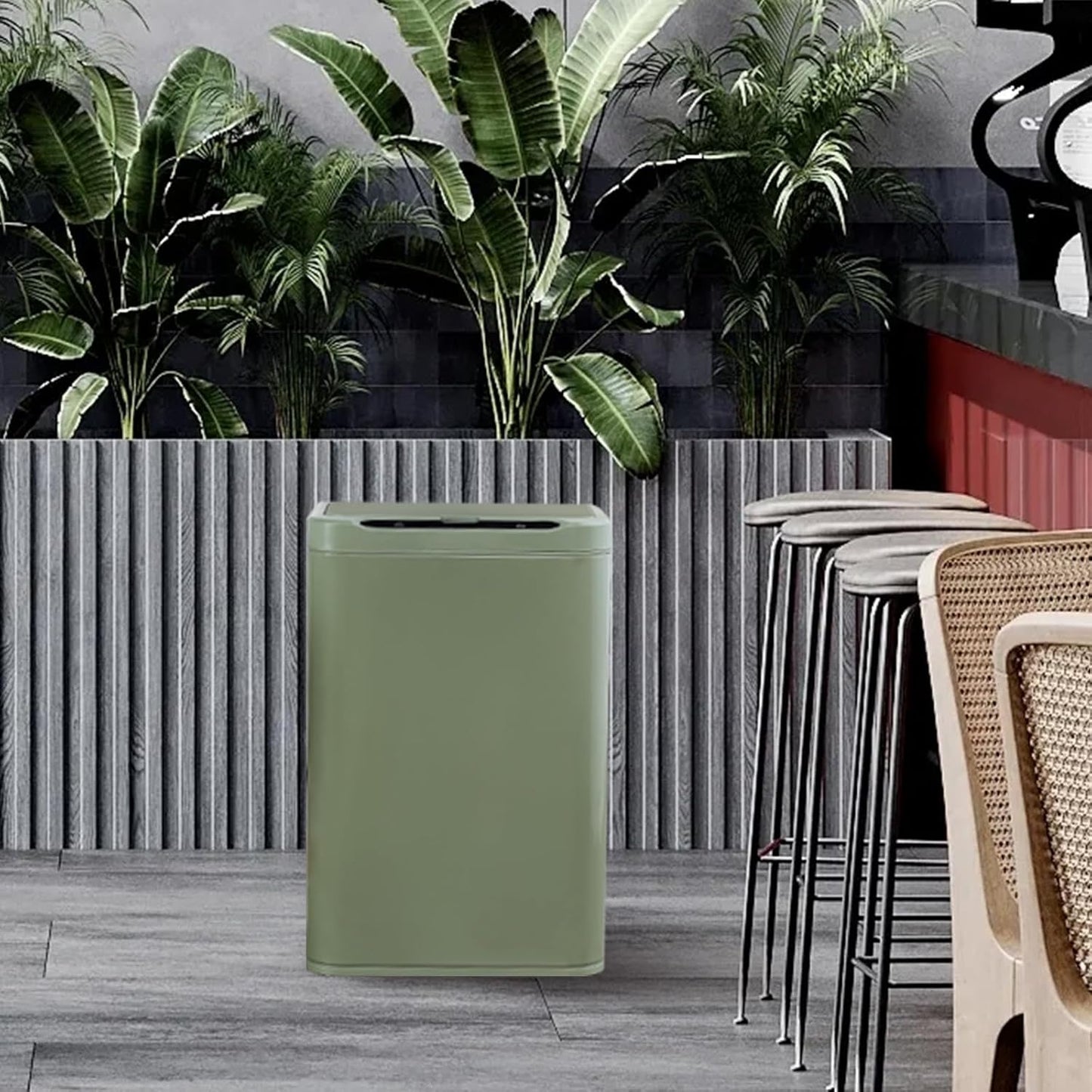 ELPHECO Stainless Steel Office Trash Can Motion Sensor Garbage Can Touchless Smart Trash Can Automatic Waste Bin for Kitchen, Office, Bathroom (Avocado Green, 5.5 Gallons)