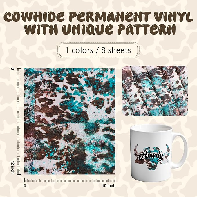 Tintnut Cow Print Permanent Vinyl 8 Sheets 12"x10" Cowhide Adhesive Vinyl |
