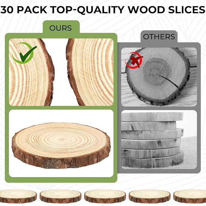 FSWCCK 30 Pack Nature Unfinished Wood Slices, 3.5-4 Inches Round Wooden Circle