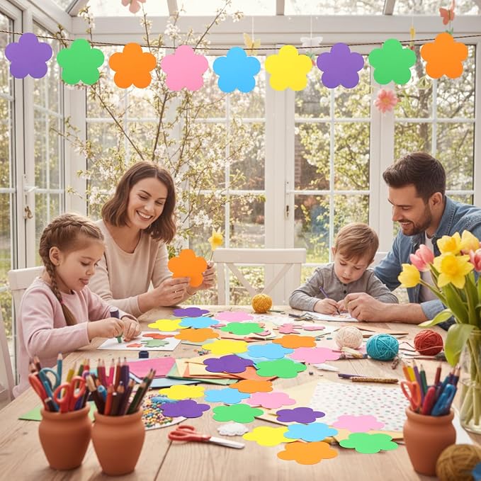 Ireer 48 Pcs Large Foam Flower Cutouts 6 Inch Colorful Bulletin Board