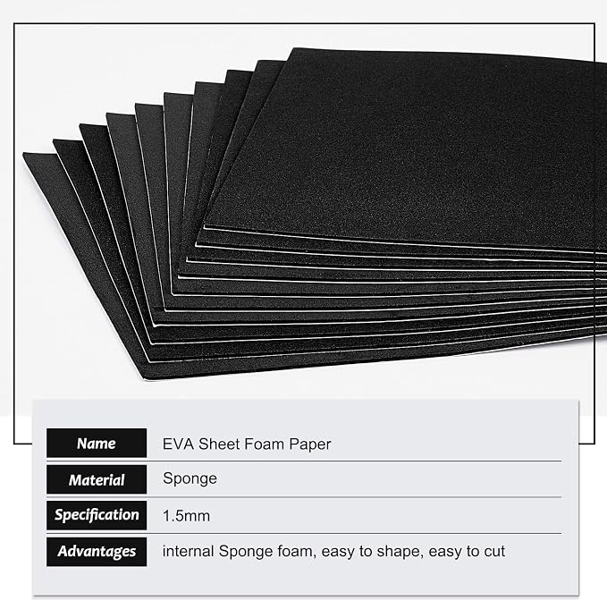 BENECREAT 10PCS Self Adhesive Backed Foam Sheet 12x8 Inch Black Nonslip EVA