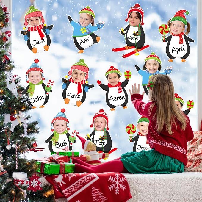 Whaline Winter Penguin Cutouts, 48 Sets Christmas Penguin & Hats DIY Photo Name