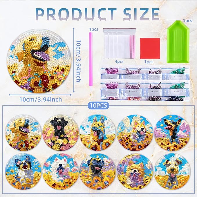 EWJRNSF 10 PCS Dog Diamond Art Coasters DIY Kit