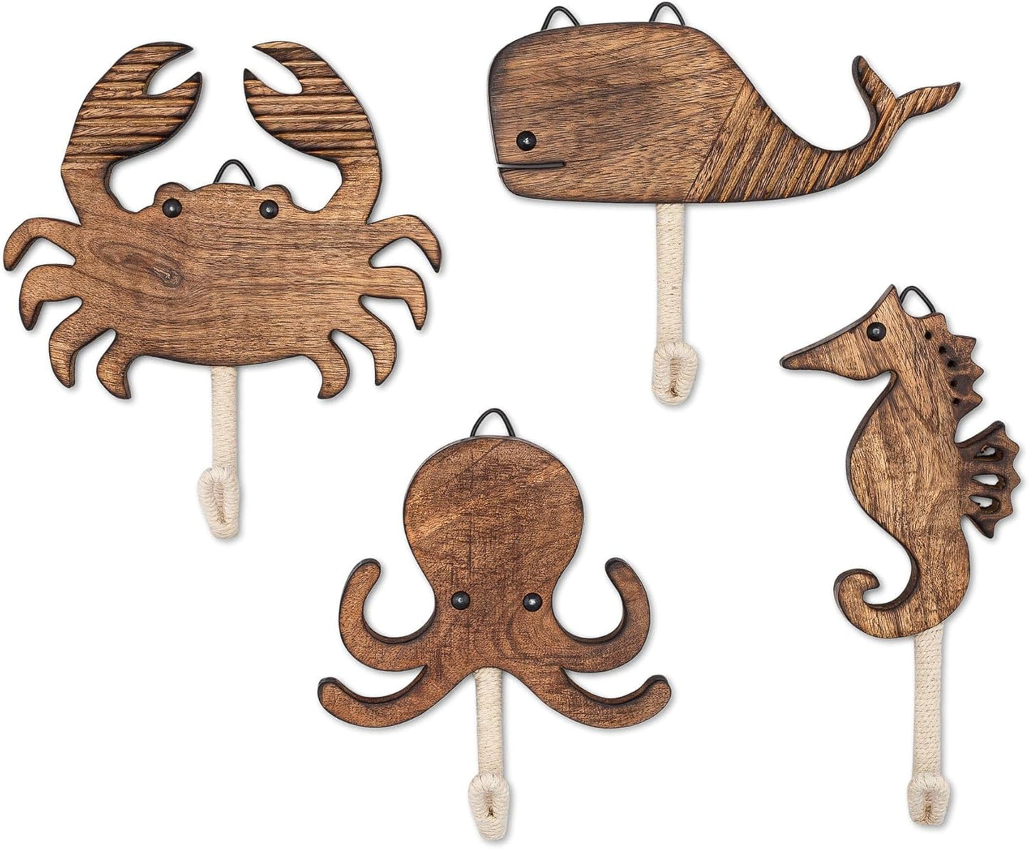 Crane Baby Sea Life Wooden Wall Hooks, Set of 4 Wood Wall Hooks, Ocean Nursery Decor, Wood Towel Hook, Kids Towel Hooks, Kids Coat Hooks, Kids Wall Hooks, Handmade Wooden Nursery Décor