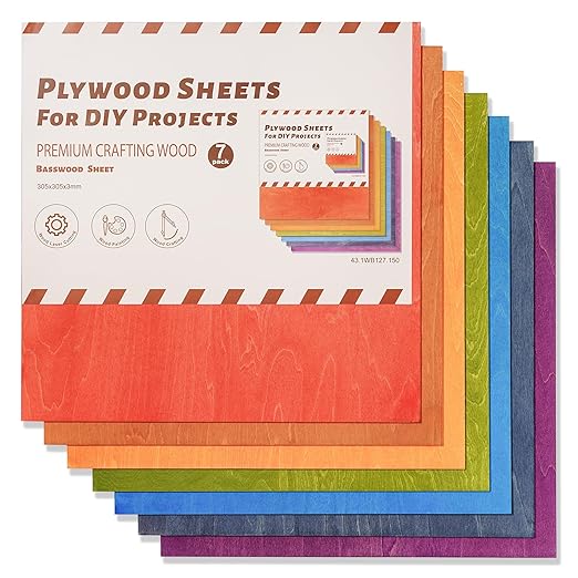 7 Pack Colored Plywood Sheets, 3mm Basswood