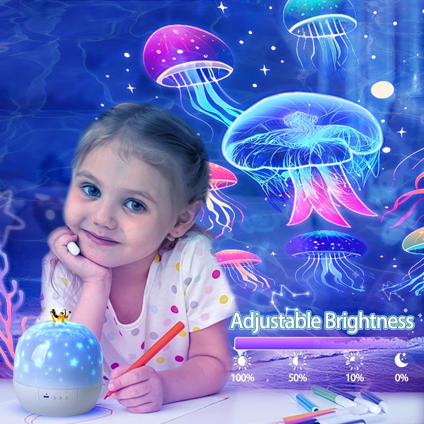 21 Sets of Films Ocean Night Light Projector, Kids Projector for Bedroom，Stars Projector for Ceiling, 360 Degree Rotation Jellyfish Kids Night Light for Decorating Birthdays,Christmas Gifts
