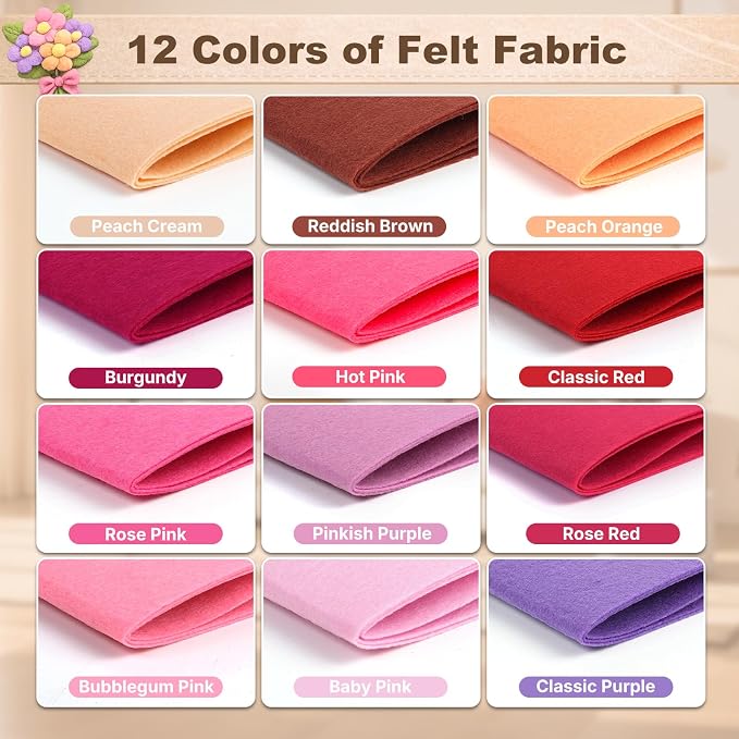 Large Stiff Felt Sheets 8"x35" – 12 Assorted Colors Felt Fabric Bundle Pack