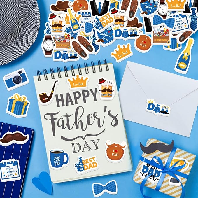 300Pcs Father's Day Foam Stickers, Cute Beard Tie Dad Foam Sticker Self