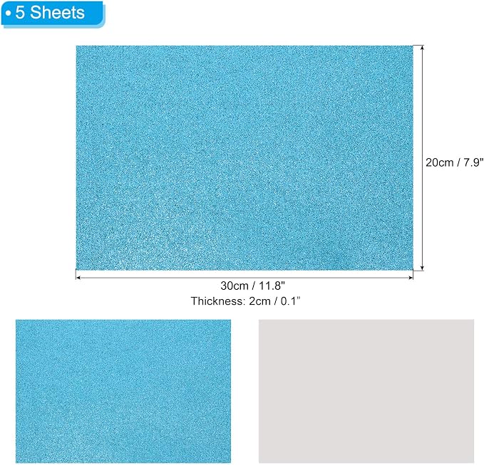 PATIKIL Light Blue Shiny EVA Glitter Foam Sheet 11.8 x 7.9 Inch 2mm Thick