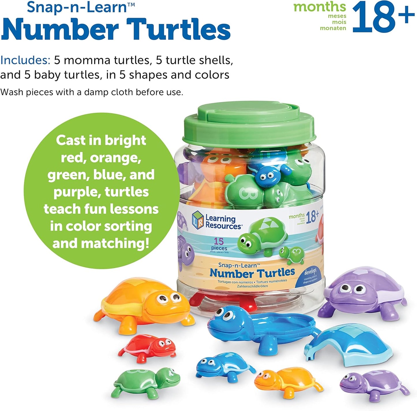 Learning Resources Number Turtles Set - 15 Pieces, Ages 18+ months Fine Motor Toys for Toddlers, Counting Toys for Toddlers, Color & Sorting Toy, Turtle Toys for Kids