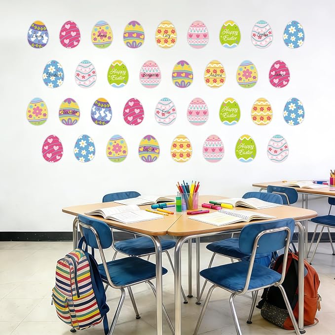 54Pcs Easter Egg Cutouts, Spring Classroom Bulletin Board Decorations,