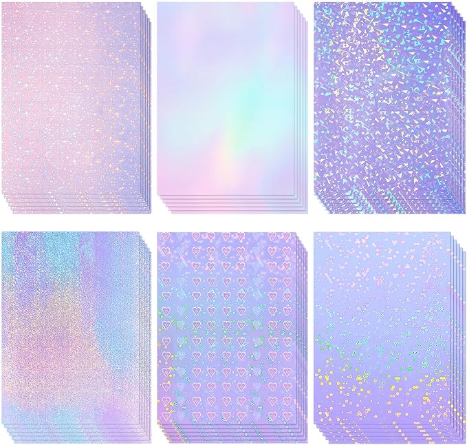 Clabby 36 Sheets Holographic Sticker Paper A4 Vinyl Holographic Laminate Sheets
