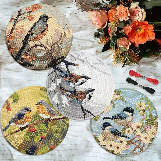 Clendo 8 PCS Bird Diamond Art Coaster Kits